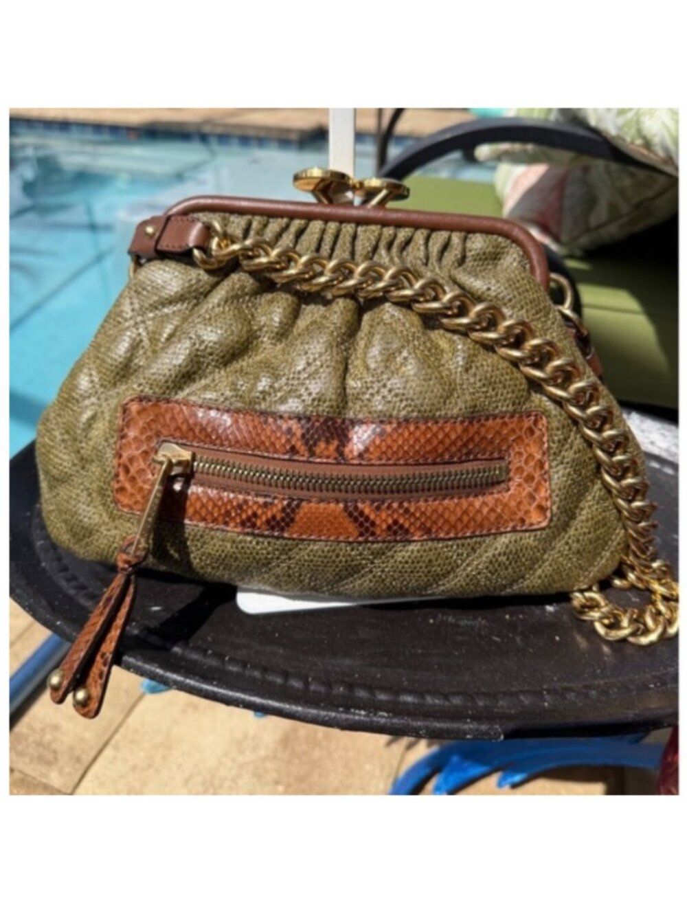 Marc Jacobs Rare Resort 06 Little Stam Moss Green Quilted Leather Python Trim